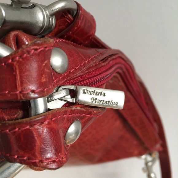 Cuoieria Fiorentina Italian leather square purse burgundy red faux croc pattern - Picture 4 of 16